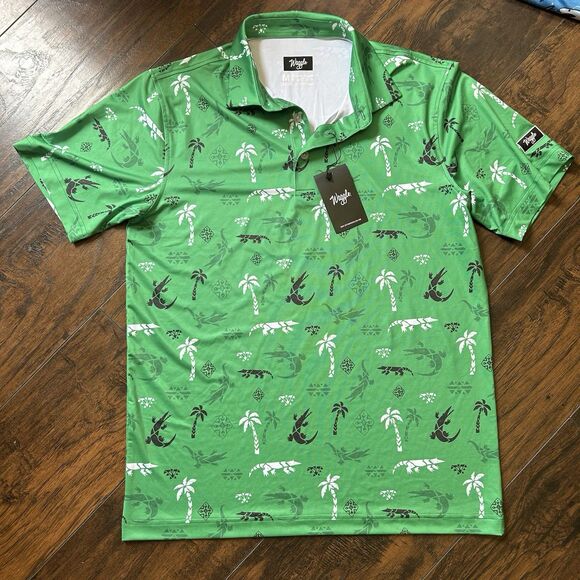 NWT Waggle Golf Polo Shirt Mens Medium Green Bayou River Alligator Performance - Picture 1 of 7
